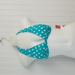 Elle Bikini Swim Top Polka Dot Green Tie Pleated Padded Womens 10